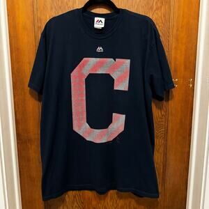VGC Majestic Cleveland Indians Guardians C Logo‎ USA Flag Baseball T Navy XL